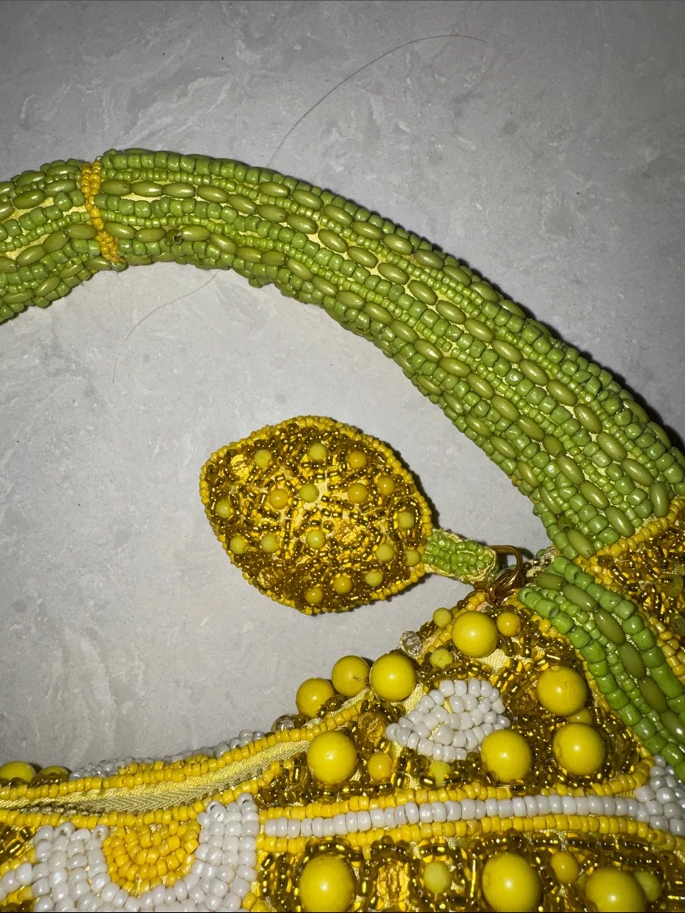 Handcrafted India Yellow Green Beaded Women’s Shoulder Bag